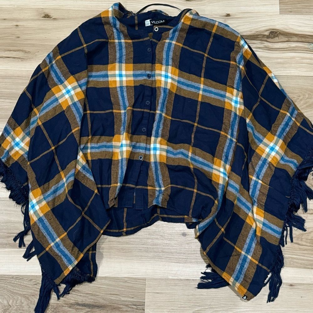 Volcom Yellow Blue Plaid Poncho Top Women’s XS/Small